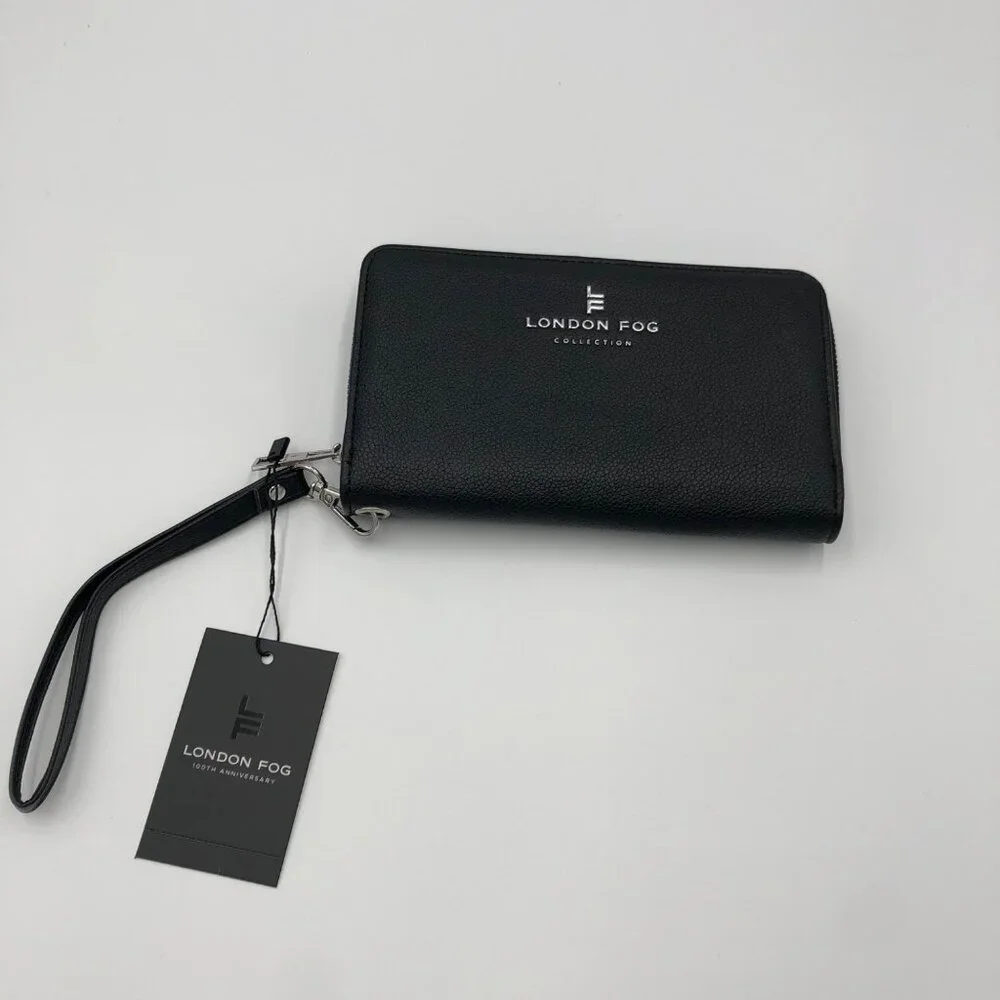 London Fog Collection Bradford Single Zip Wallet With Front Flap‎ & Wrist Strap